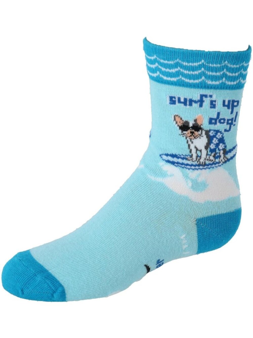 Two Left Feet Kids Surfs Up Dog Socks Ages 3-6 Size 8-13 Blue & White Fun Design